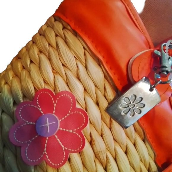 Basket Weaved Totebag 1960 S Orange Daisy Vintage Pz1 - Picture 4 of 8